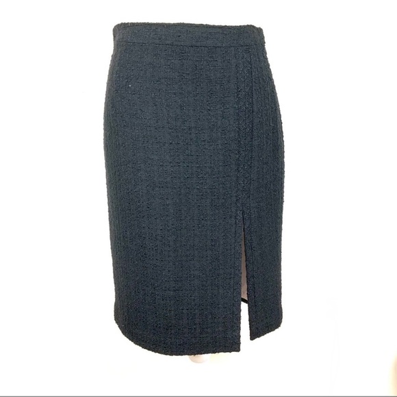 Milly Boucle Tweed Front Slit Virgin Wool Blend Pencil Skirt In Black Size 4 - Picture 1 of 5